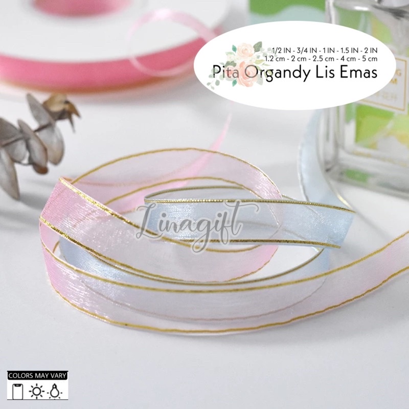 ( Rol 50 Yard ) SILK ORGANDY GIFT RIBBON SILVER EDGE 12MM - PITA KADO ORGANDI TRANSLUCENT ORGANZA LIS PERAK 0.5 IN 1.25CM