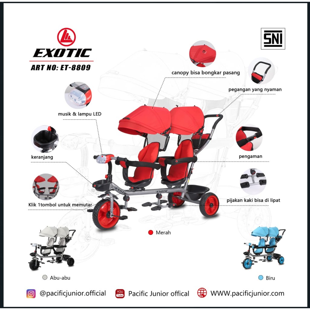 Stroller Tricycle Anak, Sepeda anak, Mainan Anak, Sepeda Bayi, ET-8809