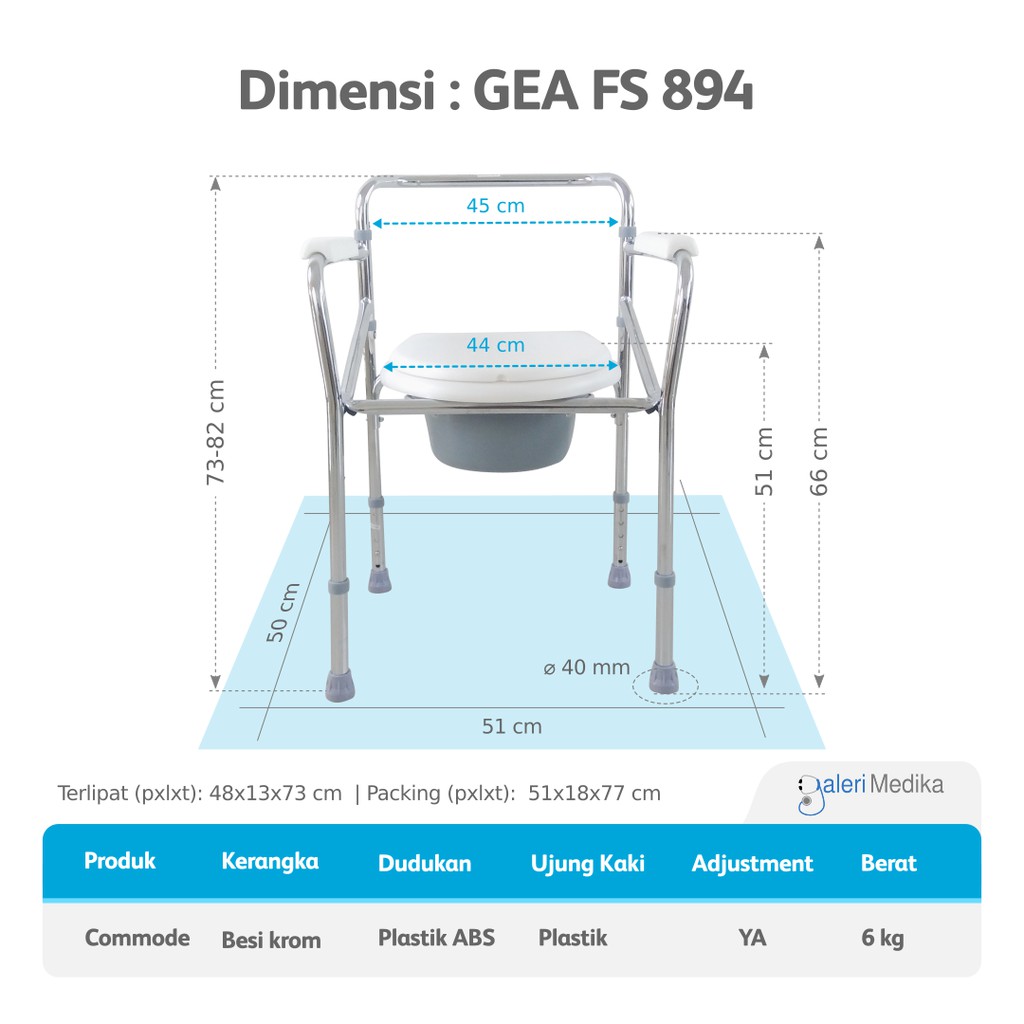 Kursi BAB / Kursi Toilet Commode Chair GEA FS894 / FS 894 / FS-894 Tanpa Roda