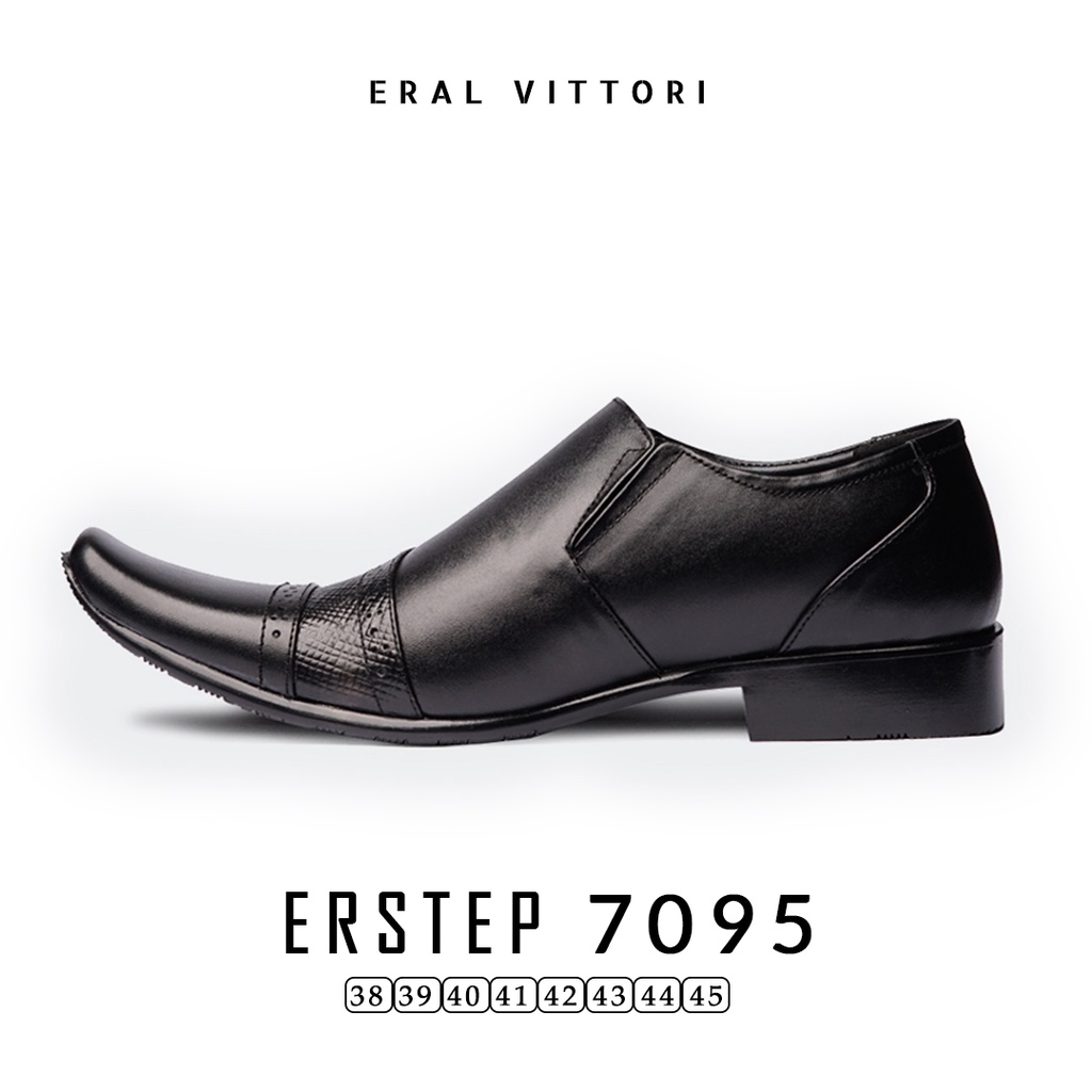 Eral Vittori - Erstep 7095 Sepatu Kantor Pria  Kulit Pantofel Hitam Formal