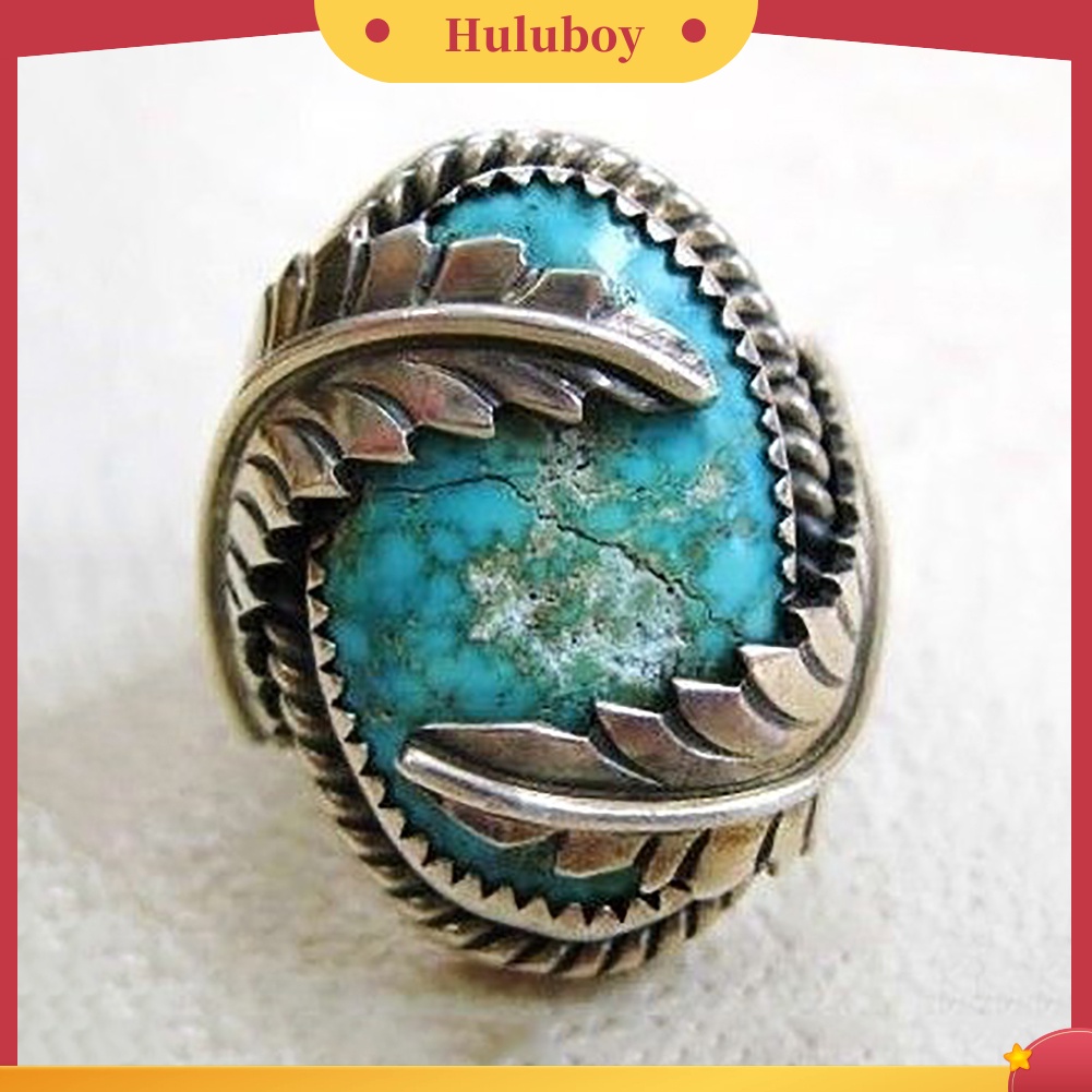 Hu Hu Hu Hu Hu Alat Bantu Pasang Kacamata♡ Cincin Wanita Desain Daun Hias Turquoise Imitasi Gaya Vintage Untuk Pesta Tunanganpernikahan