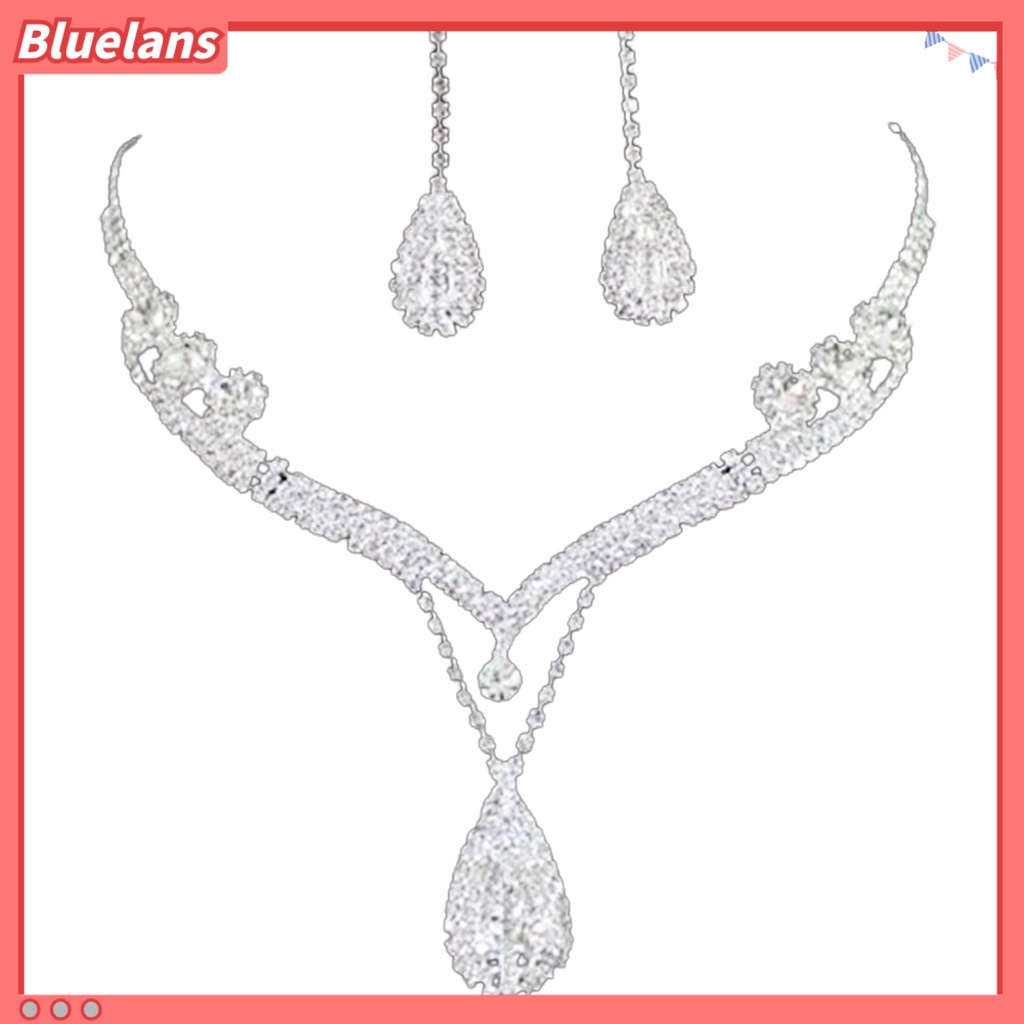 Bluelans Water Drop Pendant Charming Exquisite Rhinestone Rhinestone Waterdrop Necklace Earring Set Prom Party
