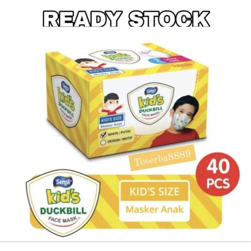 TERMURAH MASKER SENSI DUCKBILL ANAK 3PLY ISI 40PCS/BOX - Masker Sensi Anak Earloop / Masker Duckbill