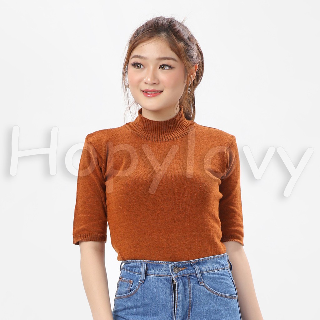 HOPYLOVY Blouse Rajut Turtleneck Wanita Lengan 3 per 4 Rafika-BATA
