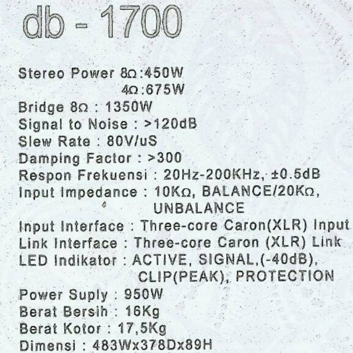 power amplifier dusenberg da1700 audio sound system da 1700 watt