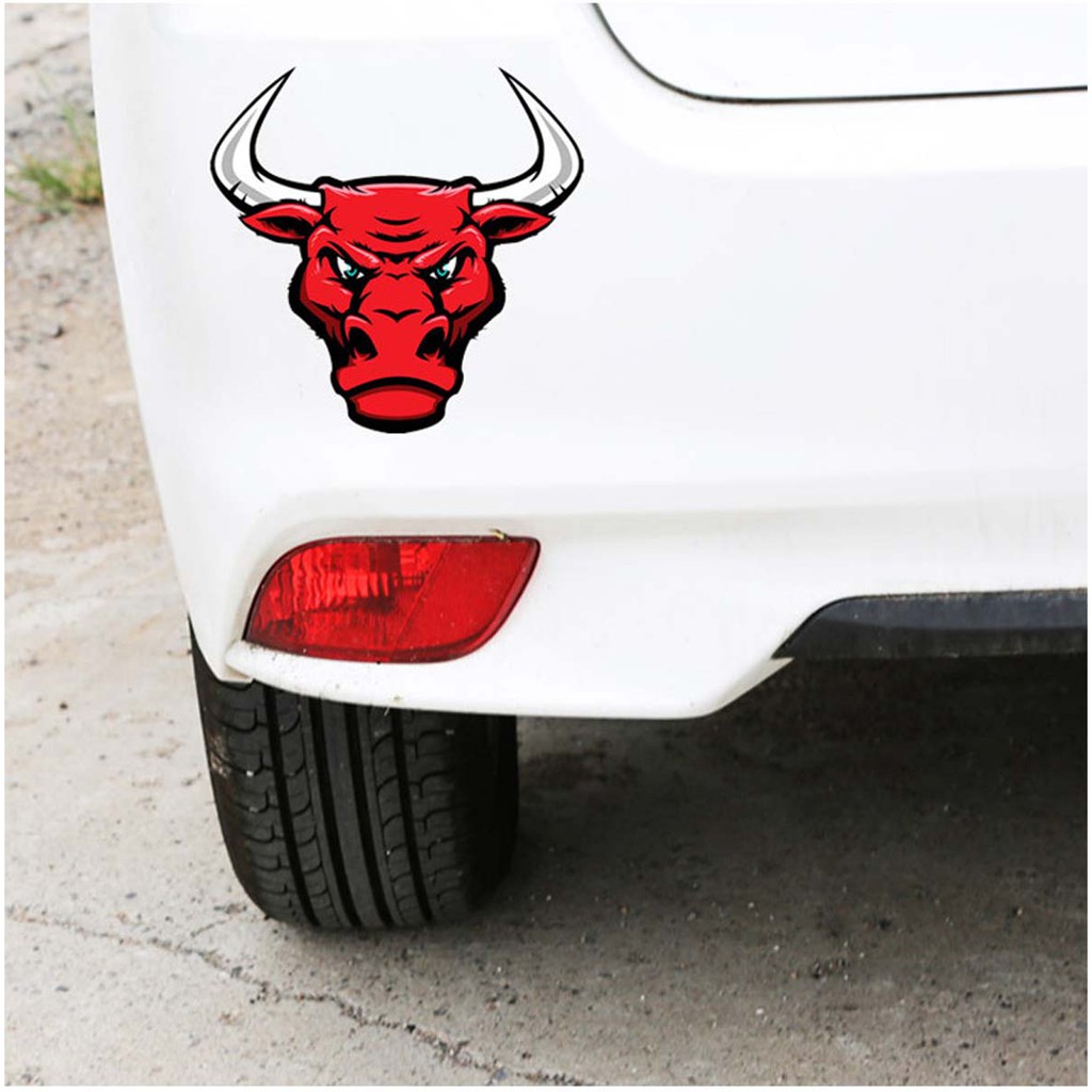 Stiker Dinding Desain Kartun Kepala Banteng Warna Merah Bahan Vinyl Untuk Dekorasi Mobil