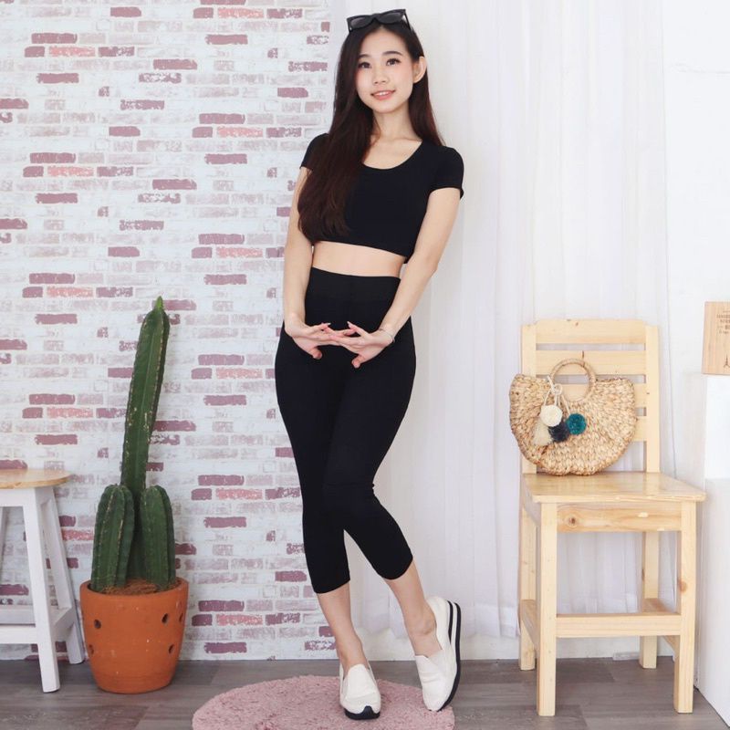 YAGOO - Legging 7/8 Polos Import Legging Highwaist Pendek Legging Pendek Wanita