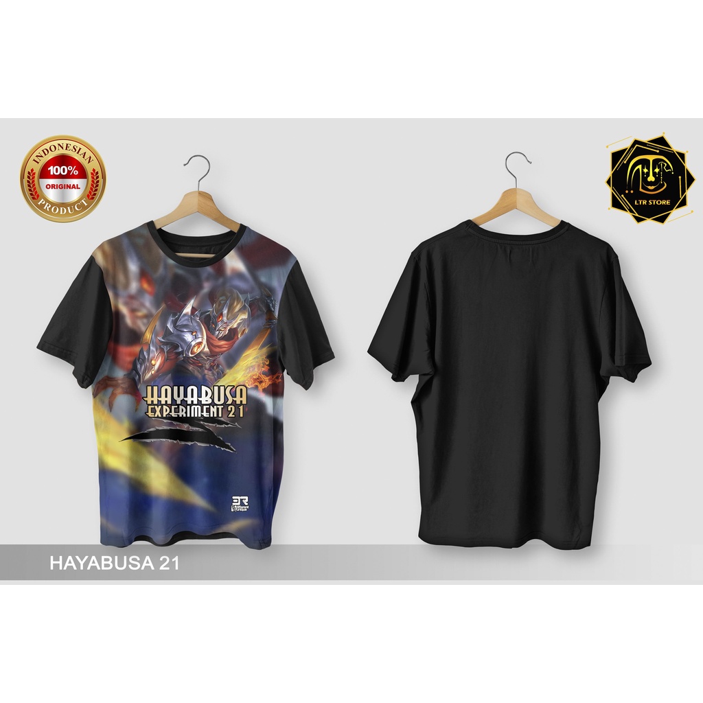 [ BAYAR DI TEMPAT ] BAJU PRINTING GAMBAR MOBILE LEGENDS HAYABUSA EXPERIMENT 21 - KAOS DISTRO ORIGINA