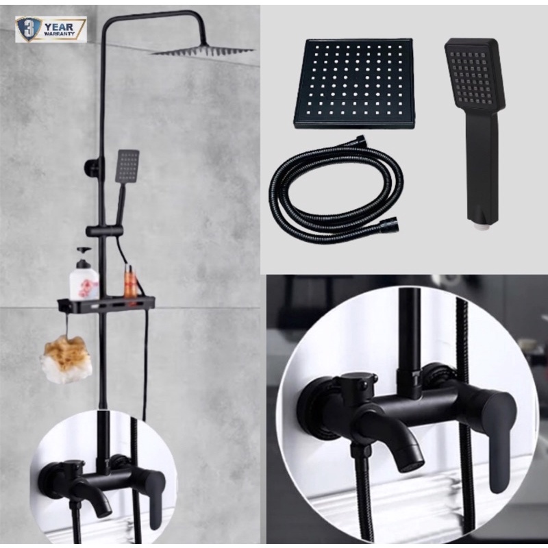 HS330HD Shower Tiang Column Set Mandi Kran Panas Dingin Mixer Hitam