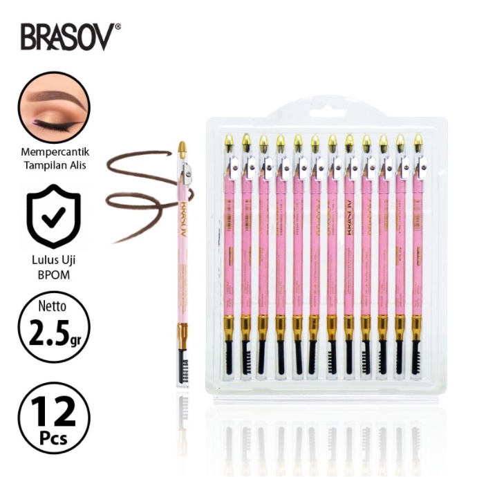 Brasov Eyebrow Pensil Alis Sikat 12 Pcs