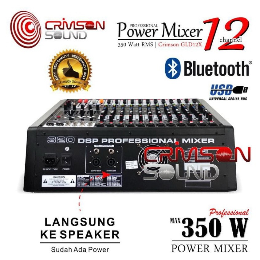 Mixer Power Crimson GLDX 12 Channel Bluetooth 320 Dsp