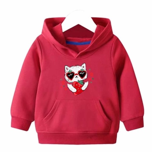 Hoodie Strawberry Cat  Sweater Anak Fleece Pakaian Anak