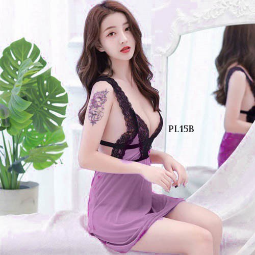 [SIAP KIRIM] BAJU TIDUR WANITA DEWASA NIGHTGOWN SEXY LINGERIE LACE PREMIUM UNGU PL15B