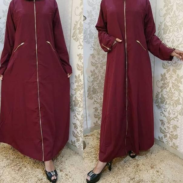 Abayah Turkey Gamis Hitam Dress Arab Fashion Muslim BUSUI Zip Saku Hitam / Maroon ▫ AIA.25Au22ᴴ