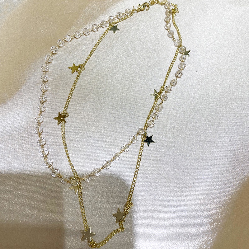 Simple Double Layer Star Crystal Necklace Elegant Choker Chain for Women Jewelry Fashion Accessories