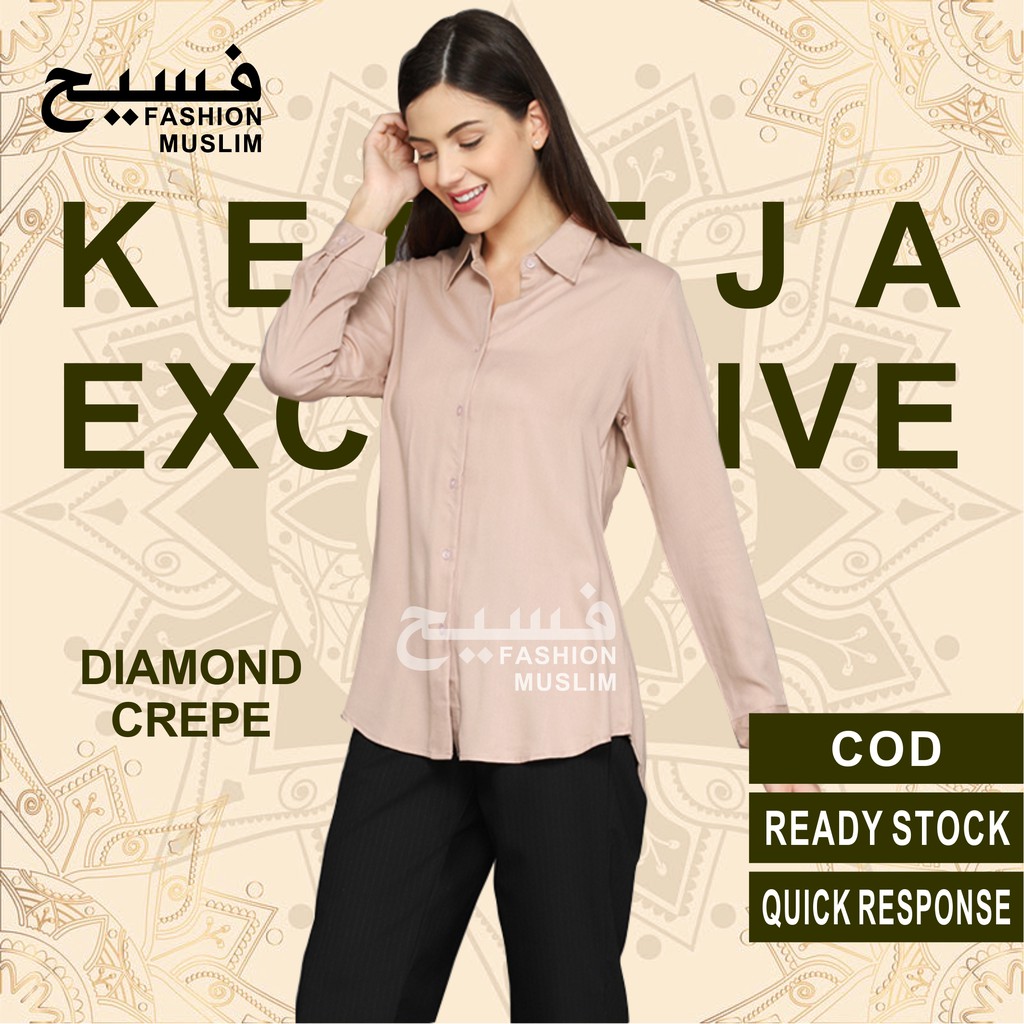kemeja wanita polos lengan panjang basic kekinian hem cewek baju kantor slimfit simple terbaru murah-COKSU
