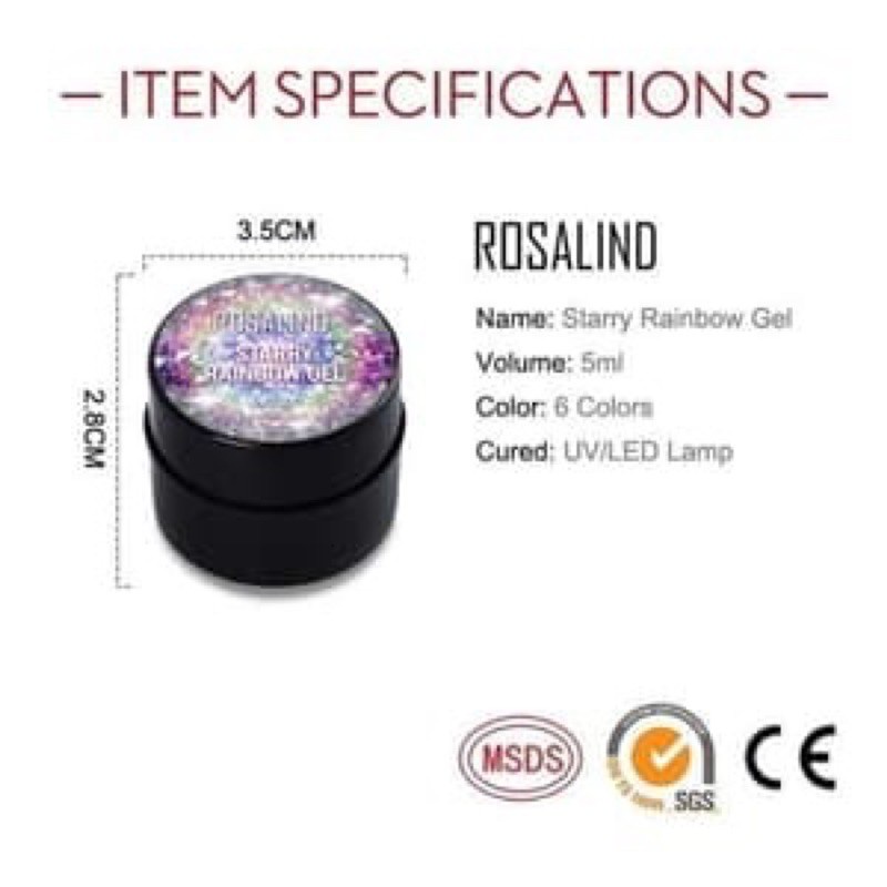 ROSALIND STARRY RAINBOW GEL 7ml glitter rosalind pot glitter gel uv led lamps kutek gel