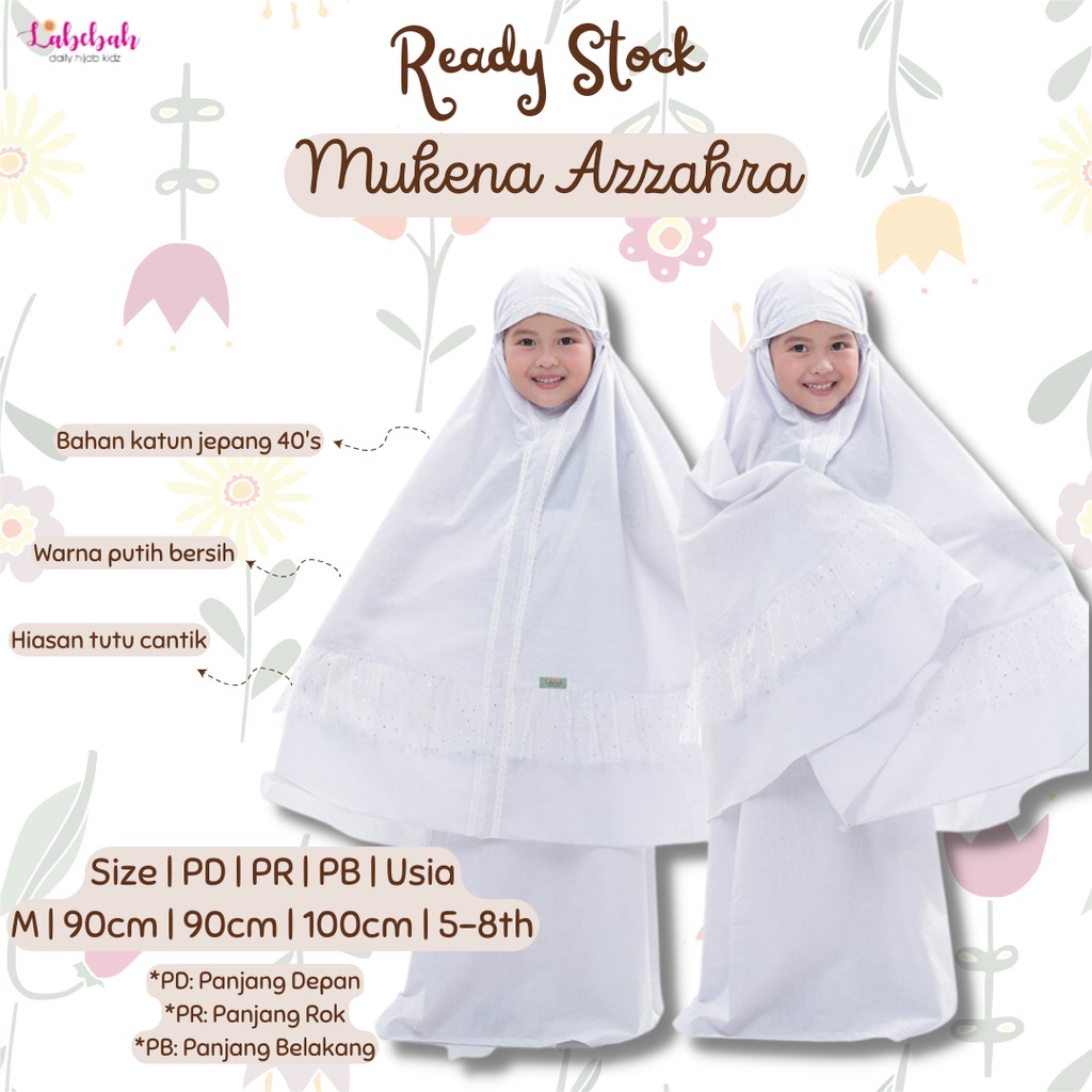 MUKENA ANAK BAHAN KATUN JEPANG WARNA PUTIH AZZAHRA LABEBAH