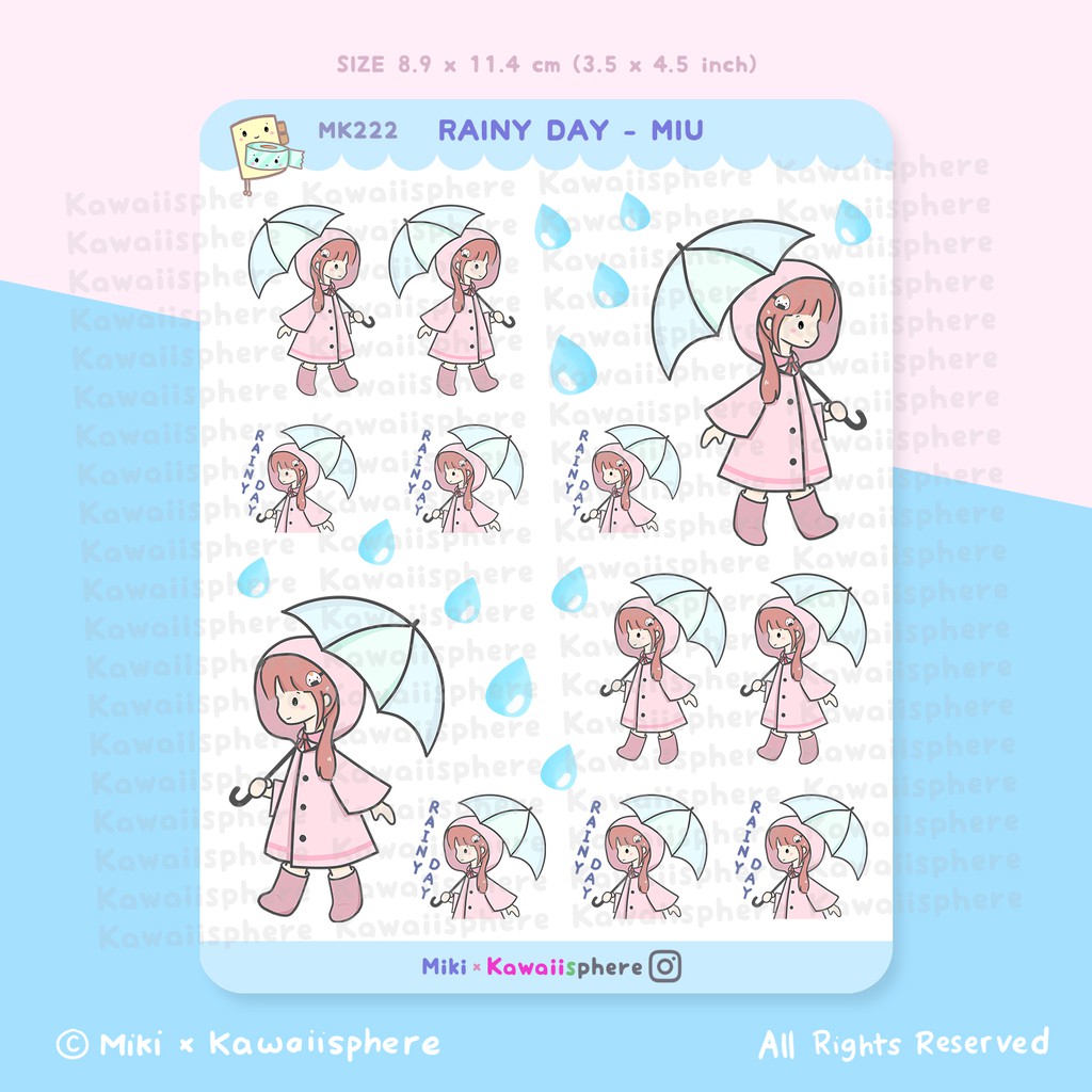 

Rainy Day - Miu Sticker Sheet | Planner Journal Sticker Hujan | Kawaiisphere
