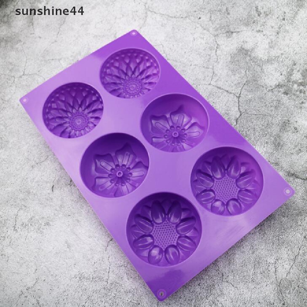 Sunshine Cetakan Kue / Sabun Handmade DIY Bentuk Bunga Bulat 6 Lubang Bahan Silikon