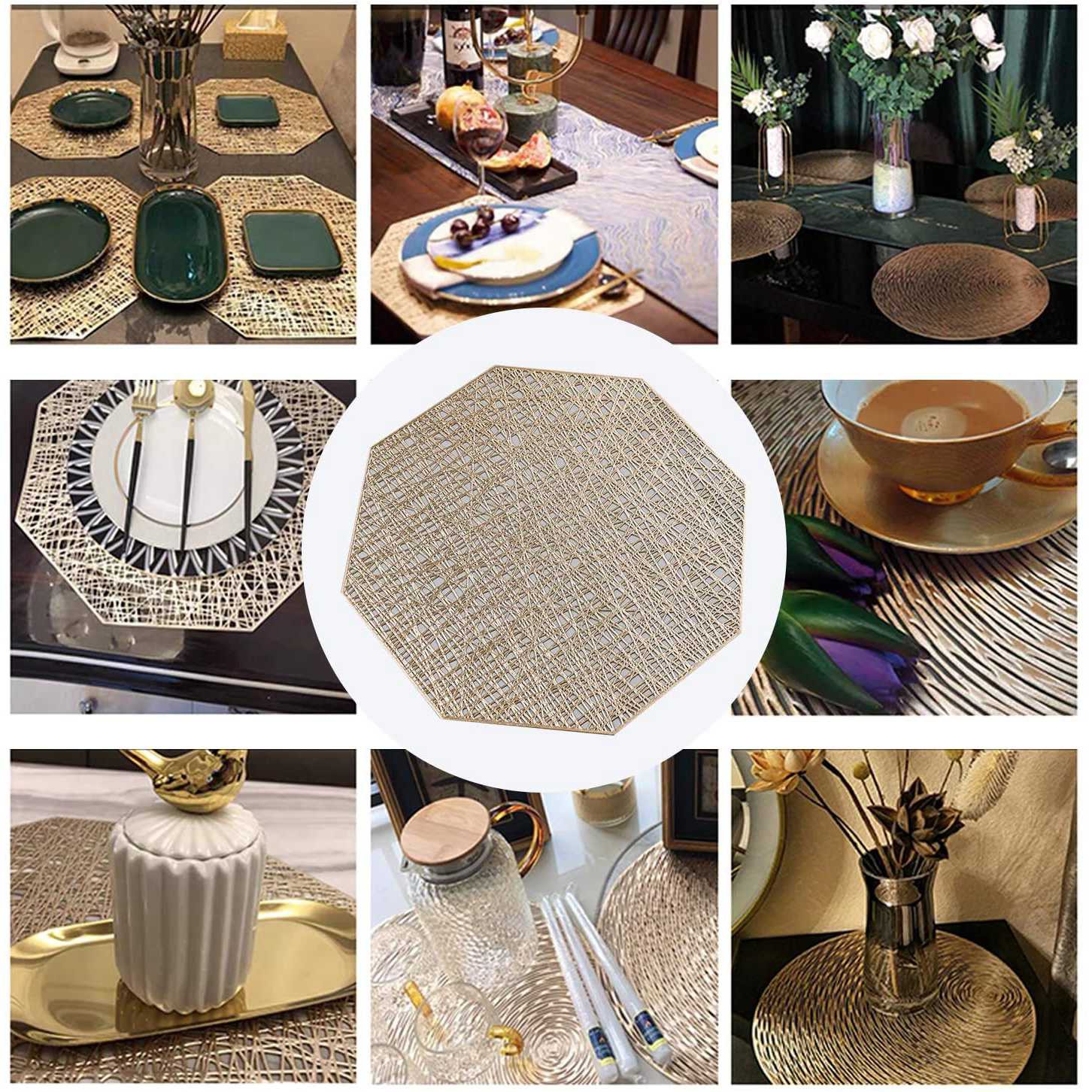 Octagonal Placemats Hollow Out Mats Pvc Non Slip Heat Insulation Kitchen Table Matsoctagonal Gold