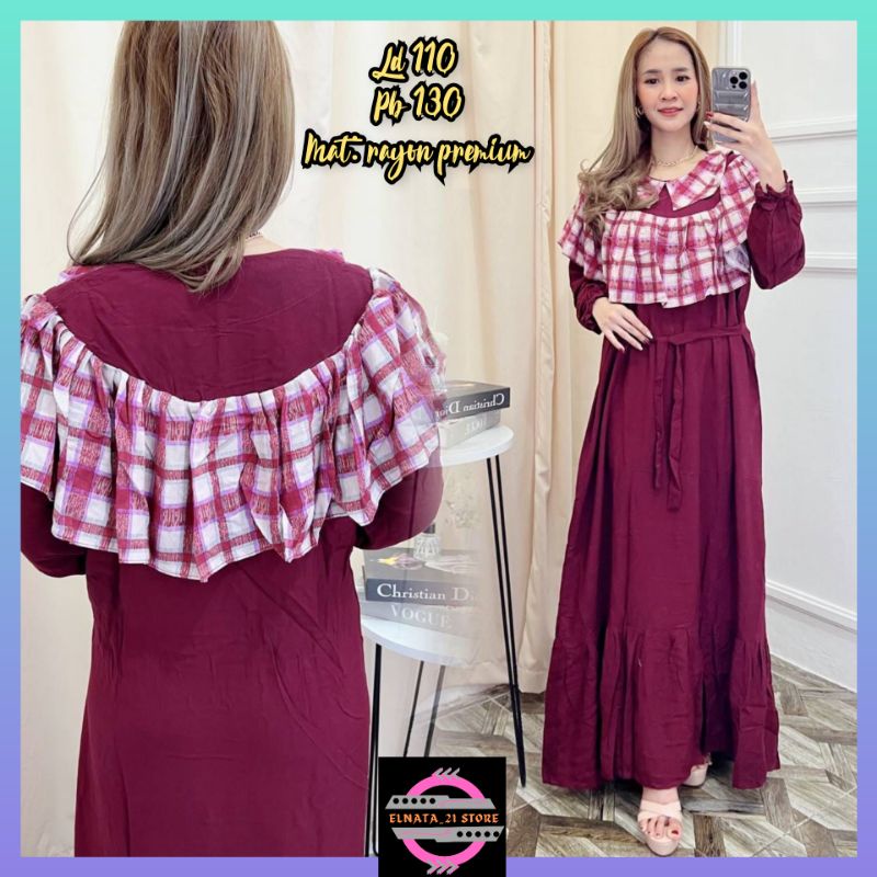 mididres kotak kotak rayon motif kotak fit XL #allsize  Gamis rayon tebal