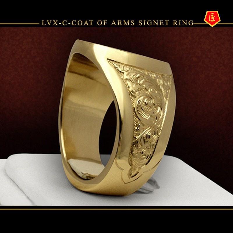 [Ready Stock]Men's 18K Gold Lion Shield Badge Ring