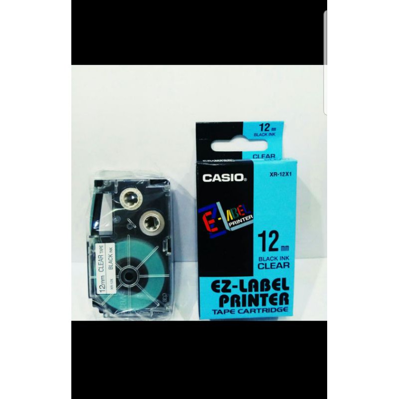 

original Casio ez-label printer tape 12mm 12 mm black on clear bening