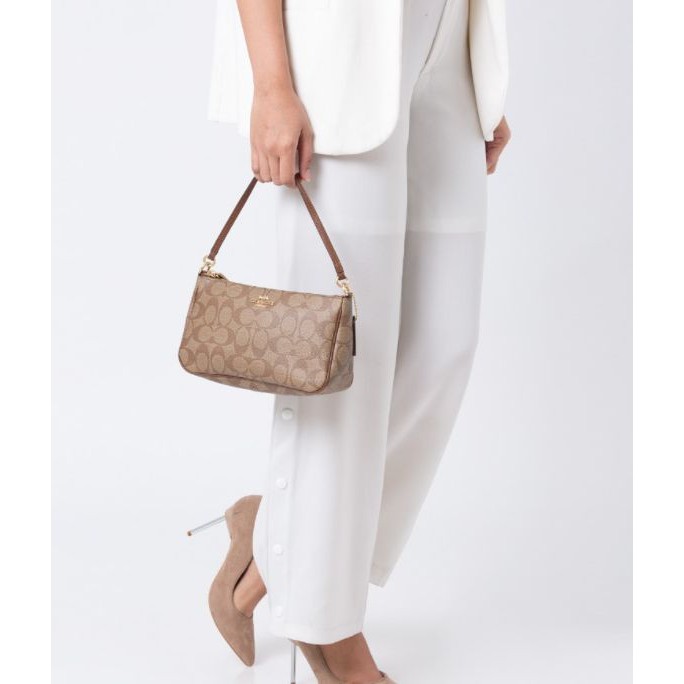 Coach Signature Top Handle Pouch Khaki Saddle - ORIGINAL 100%