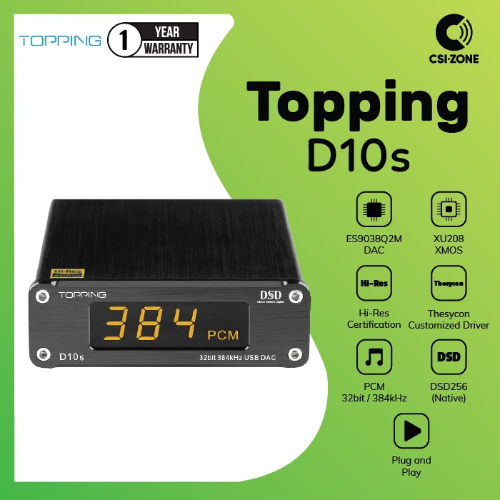 Topping D10s Hi-Res ES9038Q2M 32bit 384kHz Mini USB DAC