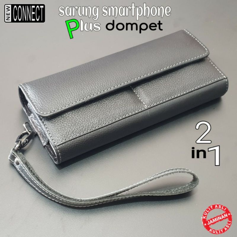 dompet plus sarung hp two in one kulit asli