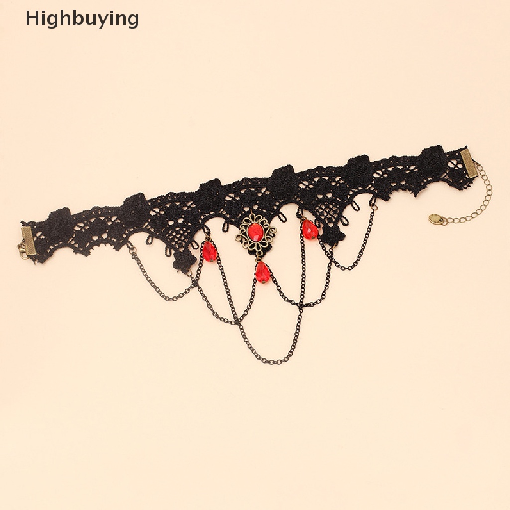 Hbid Kalung Choker Lace Sexy Aksen Rumbai Rantai Gaya Gothic Vintage Steampunk Untuk Wanita