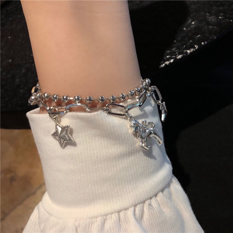 Keren Gadis Bumi lucu manis pentagram elegan gelang mutiara Jepang dan Korea all-match unicorn lucu