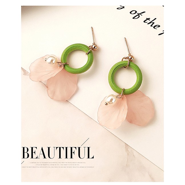 LRC Anting Tusuk Fashion Alloy Scrub Painted Lotus Leaf Earrings Y61870