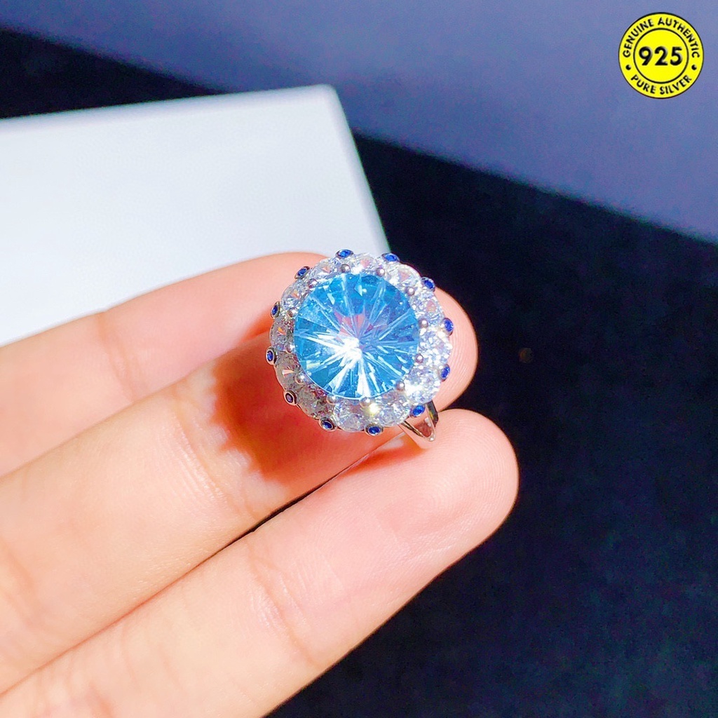 Cincin Batu Topaz Biru Langit 5 Karat Kembang Api Model Terbuka