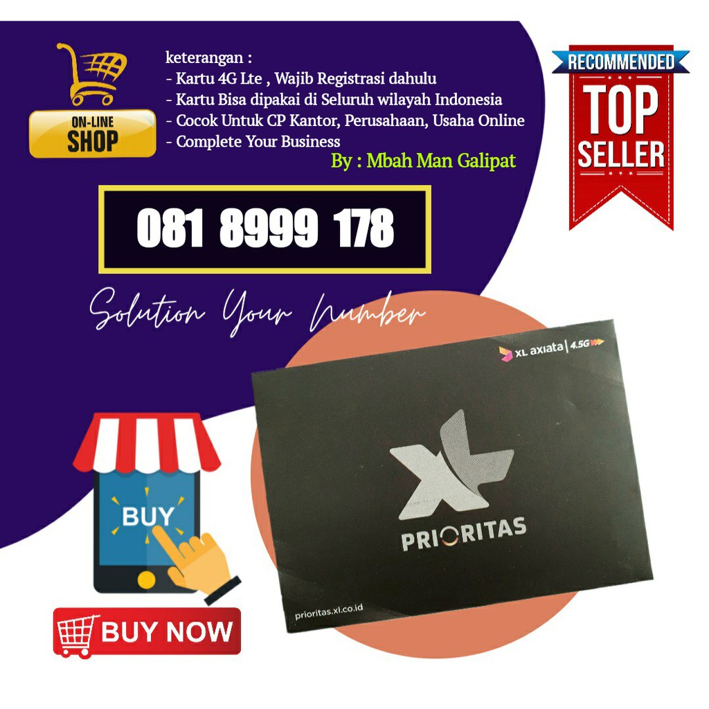 Nomor Cantik XL  10 digit 0818 999 178 pascabayar