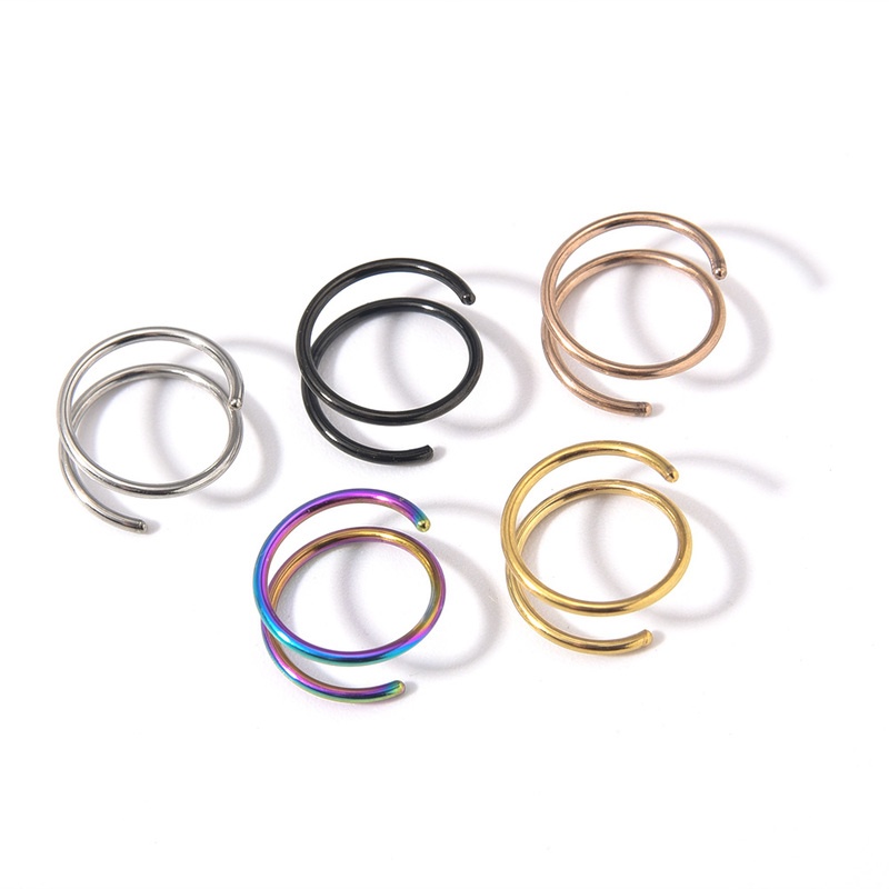 1 Pasang / Set Cincin Hoop Tindik Hidung Palsu Bahan Stainless Steel Warna-Warni Untuk Pria Dan Wanita