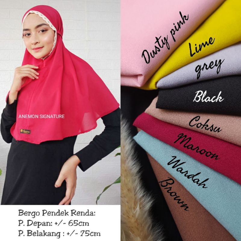 Bergo Pendek | Bergo Maryam | Bergo Renda | Hijab Bergo Murah | Anemon Signature