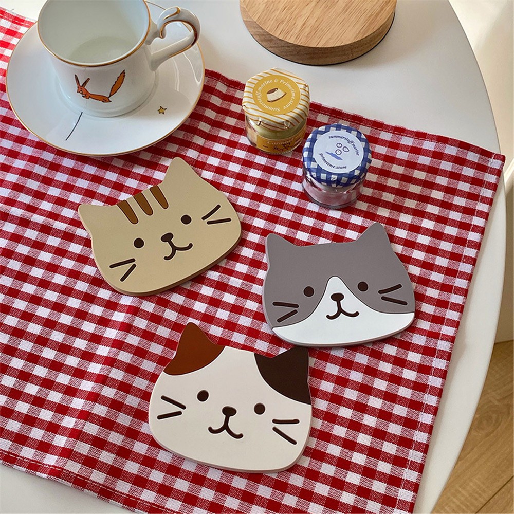 【COD Tangding】Silicone Cat PVC Insulation Non-slip Thick Cup Mat Table ware Mat Placemats Coasters