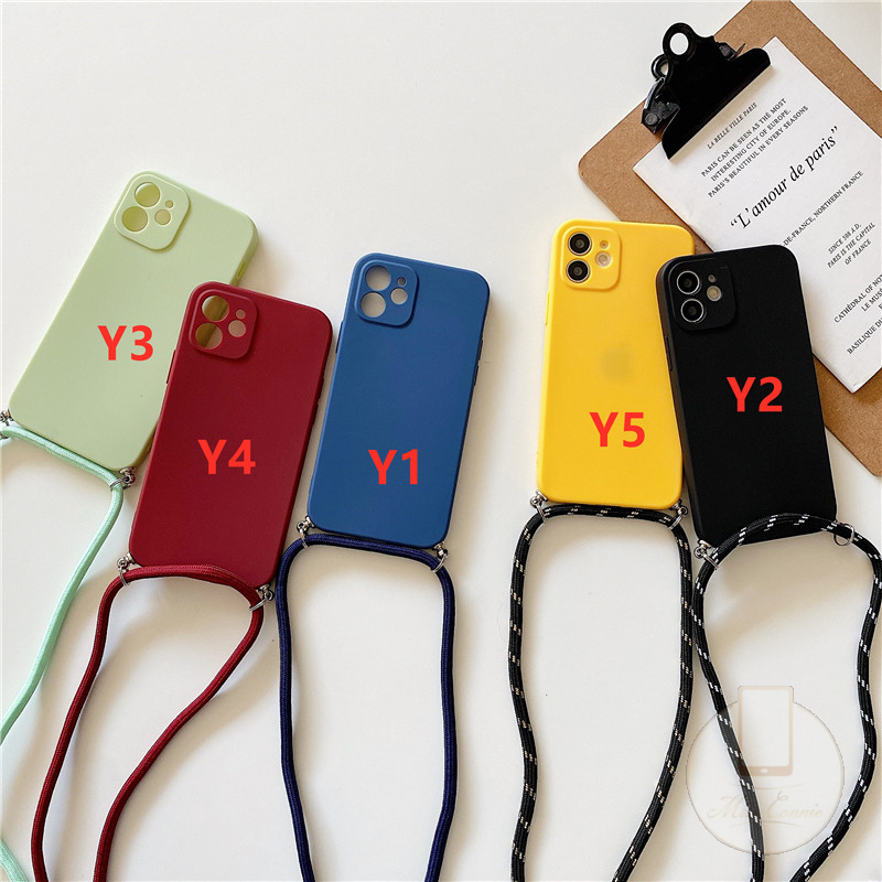 Silicone Candy Color Soft Case Samsung A11 A51 A70 M11 A30S A50 A50S A21S A10 A10S A20S A7 2018 A750 A30 A20 M10S Lanyard Strap Phone Case Cover