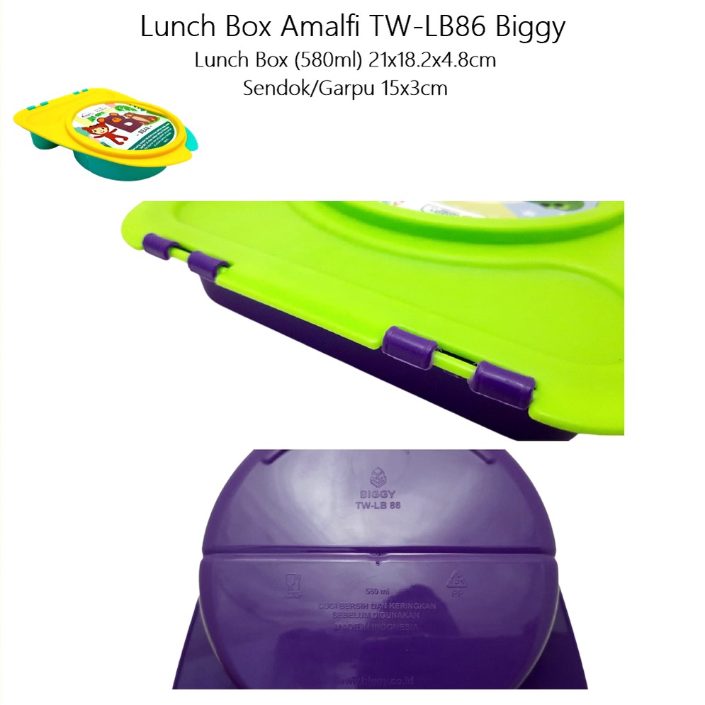 Lunch Box Kotak Makan Bento Anak 2 sekat + sendok garpu Amalfi biggy 580ml / Souvenir ultah Murah