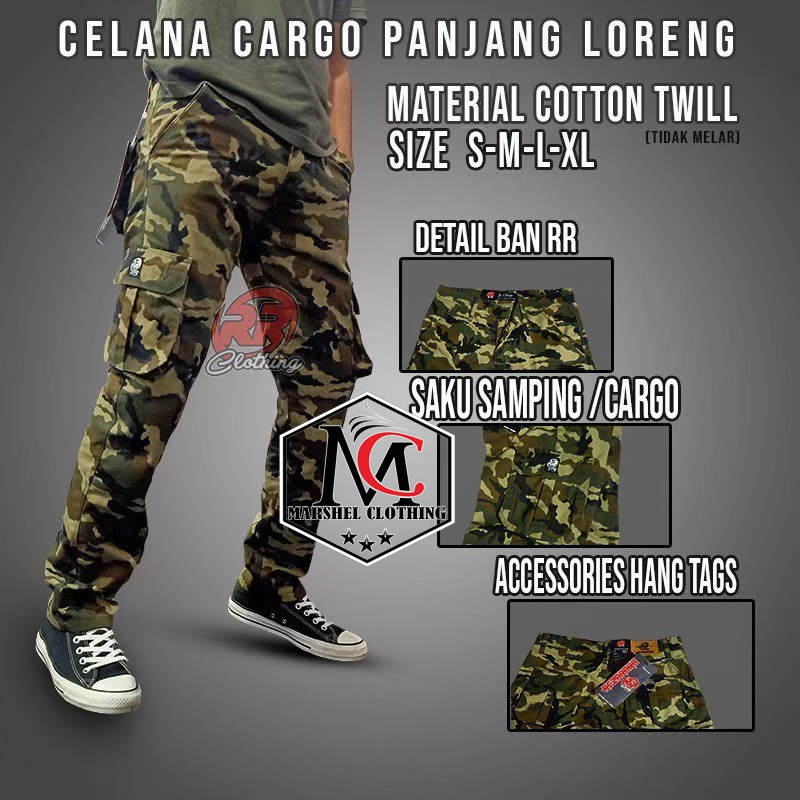 RCL - celana cargo pria Loreng Army Sleting lutut bisa panjang pendek Original Frwd