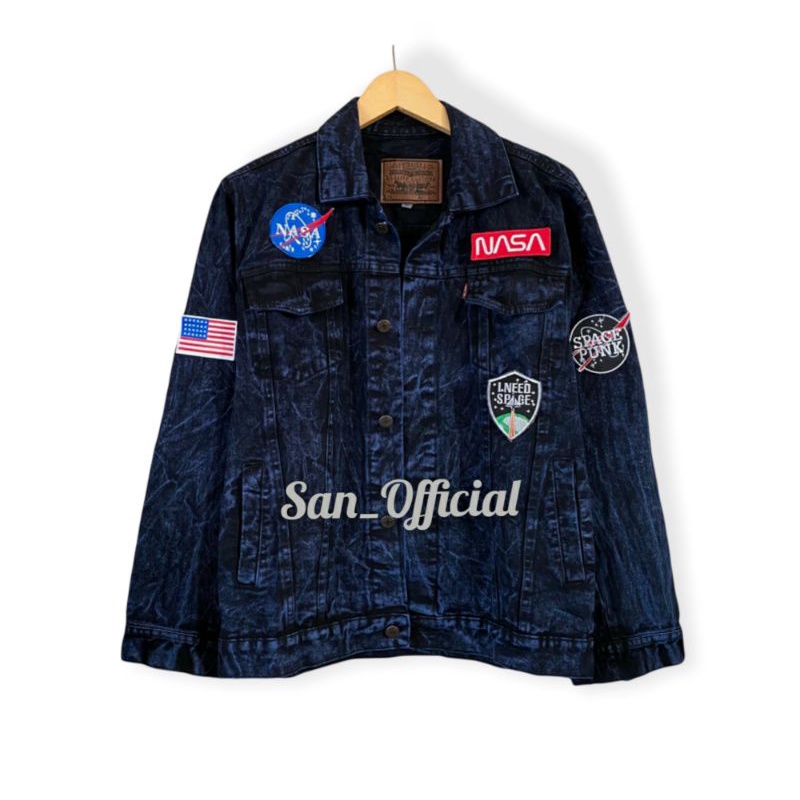 JAKET DENIM Keren / JAKET JEANS Pria Keren MURAH Kualitas Premium PATCH Sudah Terpasang (Bisa COD)-Darkblue NASA