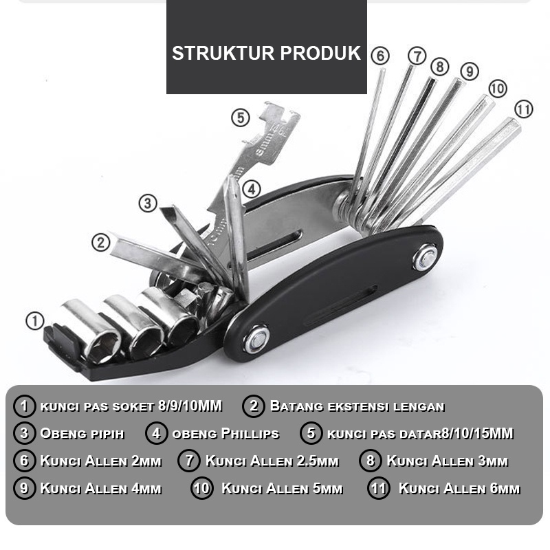 Bike ToolKit Kunci Sepeda Set Kunci Sepeda Tool Kit United 15 In 1