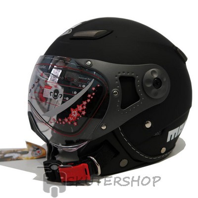 Helm Bogo JPN Momo Retro Pilot Klasik Kaca Riben Hitam 