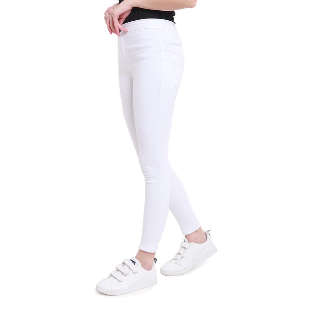 Dazina Plain White HighWaist Skinny Jeans Bawahan Wanita Premium Quality - Celana HW Putih