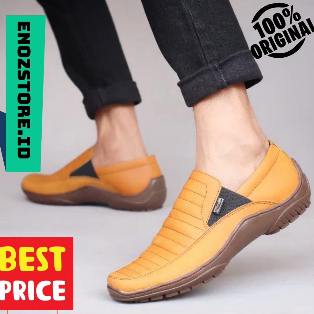 Sepatu Slip On Kasual Pria Original Kulit Sapi Asli Slop Moccasin Formal Kerja Cowo Laki Trendy Mewah