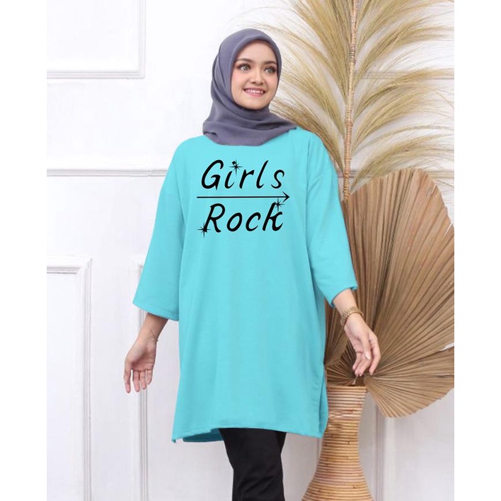 KAOS OVERSIZE TOP HIJAB WANITA BASIC GIRLS ROCK/ OVERSIZE SLIT BLOUSE