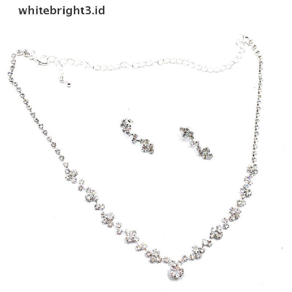 {whitebright3.id} Silver Bridesmaid Crystal Necklace Earrings Set Wedding Bridal Jewelry Jewellery ,