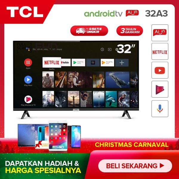 TCL 32 inch Smart LED TV - Android 9.0 - Google Voice-Netflix-YouTube - WiFi - HD -Model 32A3